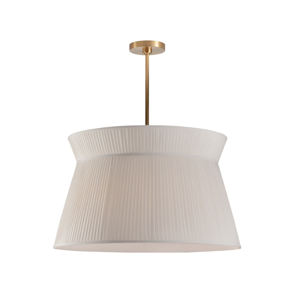 Wildwood Maria Pendant Antique Brass With Pleated Ivory Shade — Transitional 30" Ceiling Light For Dining, Entryways 67544