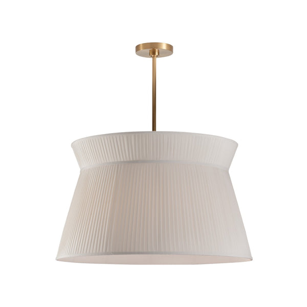 Wildwood Maria Pendant Antique Brass With Pleated Ivory Shade — Transitional 30" Ceiling Light For Dining, Entryways 67544