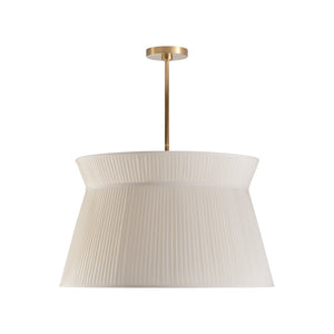 Wildwood Maria Pendant Antique Brass With Pleated Ivory Shade — Transitional 30" Ceiling Light For Dining, Entryways 67544