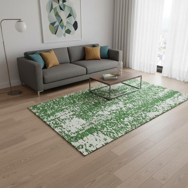 HomeRoots 5' X 8' Stylish Emerald and Ivory Abstract Washable Area Rug with UV & Stain Protection for Homes 675440