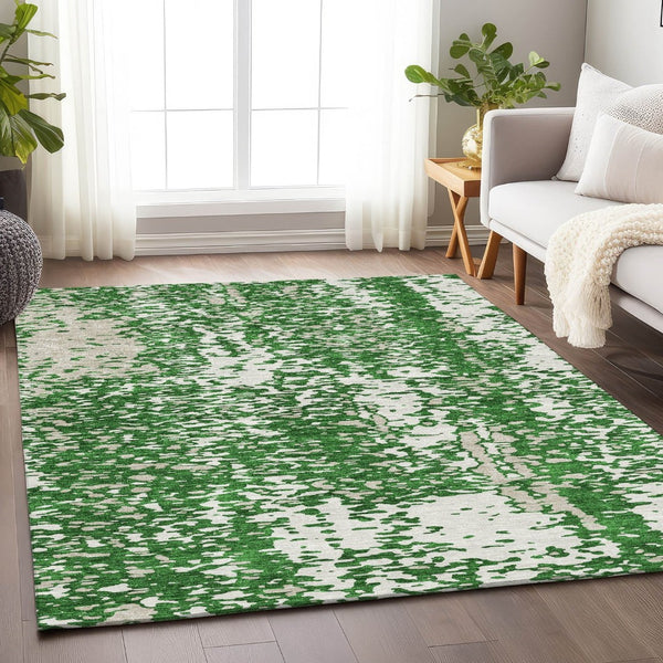 HomeRoots 5' X 8' Stylish Emerald and Ivory Abstract Washable Area Rug with UV & Stain Protection for Homes 675440