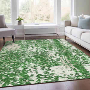 HomeRoots 5' X 8' Stylish Emerald and Ivory Abstract Washable Area Rug with UV & Stain Protection for Homes 675440