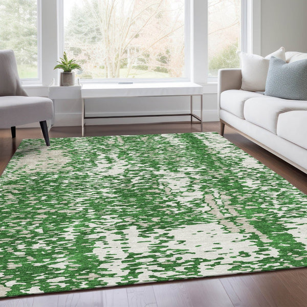 HomeRoots 5' X 8' Stylish Emerald and Ivory Abstract Washable Area Rug with UV & Stain Protection for Homes 675440