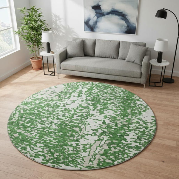 HomeRoots 8' Emerald Round Rug - Abstract Design, Washable, UV Resistant, Perfect for Active Homes & Decor 675441