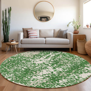 HomeRoots 8' Emerald Round Rug - Abstract Design, Washable, UV Resistant, Perfect for Active Homes & Decor 675441