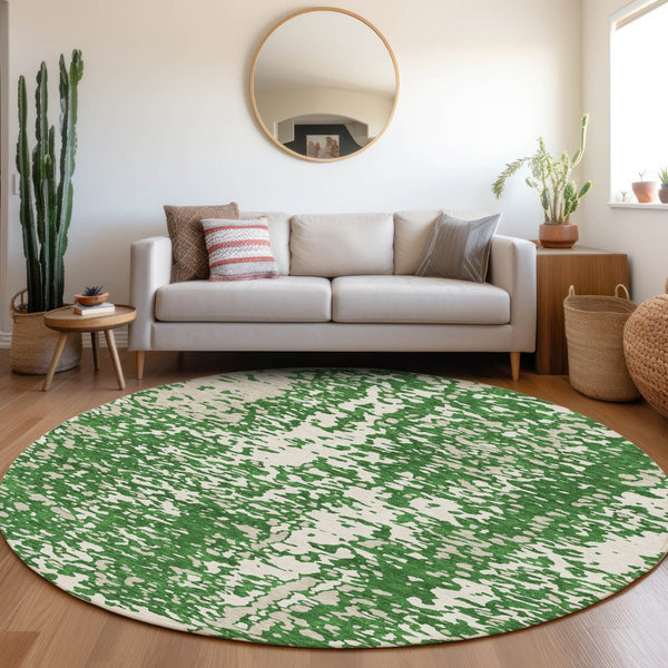 HomeRoots 8' Emerald Round Rug - Abstract Design, Washable, UV Resistant, Perfect for Active Homes & Decor 675441