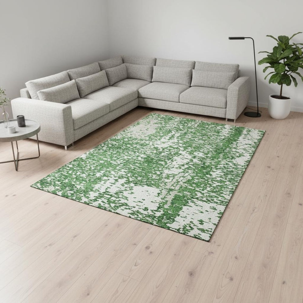 HomeRoots 8' X 10' Stylish Emerald and Ivory Abstract Washable Area Rug with UV Protection for Busy Homes 675442