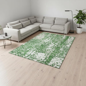 HomeRoots 8' X 10' Stylish Emerald and Ivory Abstract Washable Area Rug with UV Protection for Busy Homes 675442