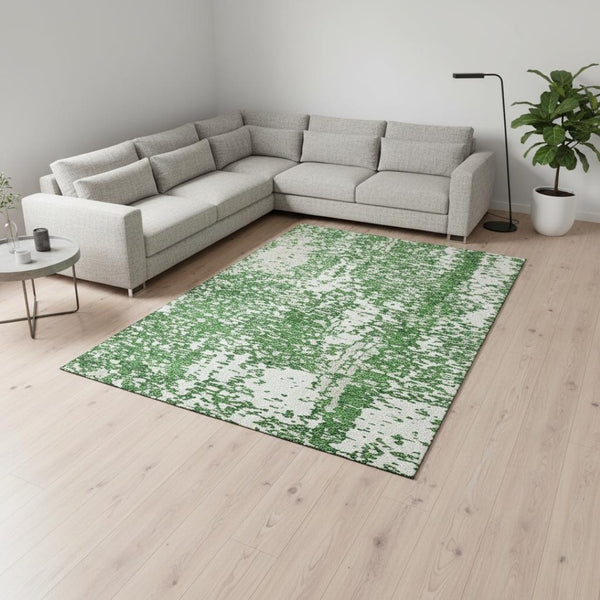 HomeRoots 8' X 10' Stylish Emerald and Ivory Abstract Washable Area Rug with UV Protection for Busy Homes 675442