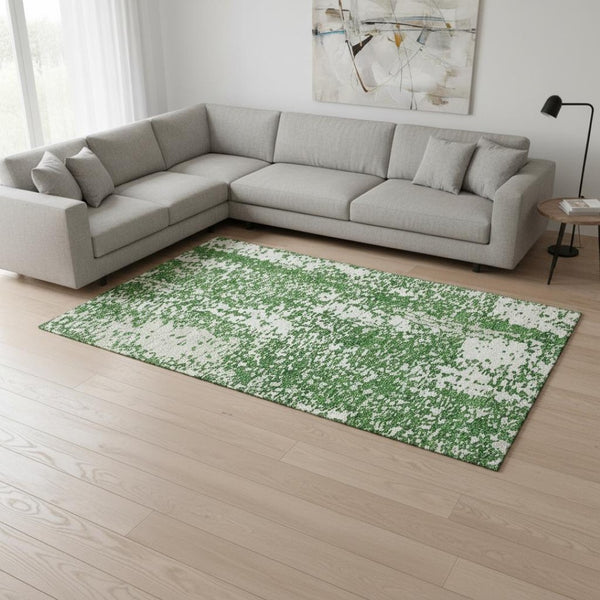 HomeRoots 9' X 12' Emerald & Ivory Abstract Area Rug - Washable, UV Protected, Stain Resistant for High-Traffic Spaces 675443