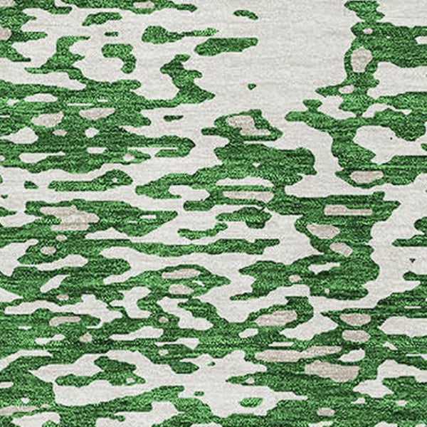 HomeRoots 9' X 12' Emerald & Ivory Abstract Area Rug - Washable, UV Protected, Stain Resistant for High-Traffic Spaces 675443