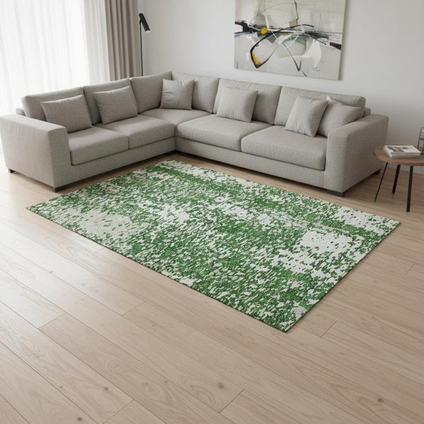 HomeRoots 10' Emerald & Ivory Abstract Washable Area Rug - UV Protected, Stain Resistant, Perfect for Homes! 675444