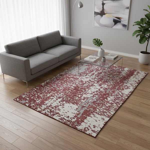 HomeRoots 5' X 8' Burgundy Ivory Gray Abstract Washable Area Rug - Stylish, Durable & UV-Protected Design! 675446