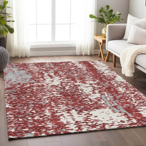 HomeRoots 5' X 8' Burgundy Ivory Gray Abstract Washable Area Rug - Stylish, Durable & UV-Protected Design! 675446