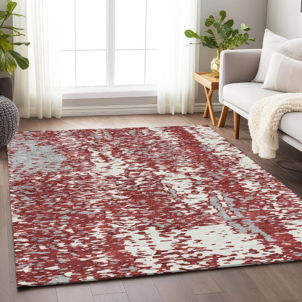 HomeRoots 5' X 8' Burgundy Ivory Gray Abstract Washable Area Rug - Stylish, Durable & UV-Protected Design! 675446