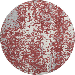 HomeRoots 8' Burgundy, Ivory & Gray Abstract Washable Round Rug - UV Protective, Durable & Stylish Floor Covering 675447