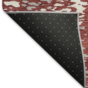 HomeRoots 8' Burgundy, Ivory & Gray Abstract Washable Round Rug - UV Protective, Durable & Stylish Floor Covering 675447
