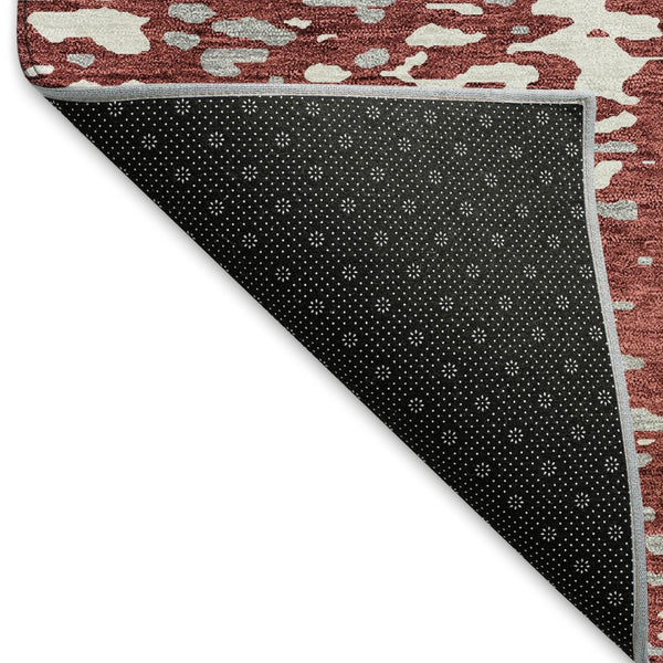 HomeRoots 8' Burgundy, Ivory & Gray Abstract Washable Round Rug - UV Protective, Durable & Stylish Floor Covering 675447