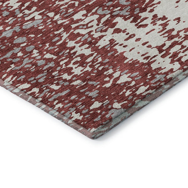 HomeRoots 8' Burgundy, Ivory & Gray Abstract Washable Round Rug - UV Protective, Durable & Stylish Floor Covering 675447