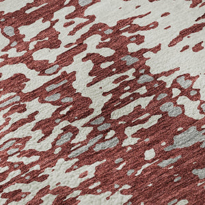 HomeRoots 8' Burgundy, Ivory & Gray Abstract Washable Round Rug - UV Protective, Durable & Stylish Floor Covering 675447