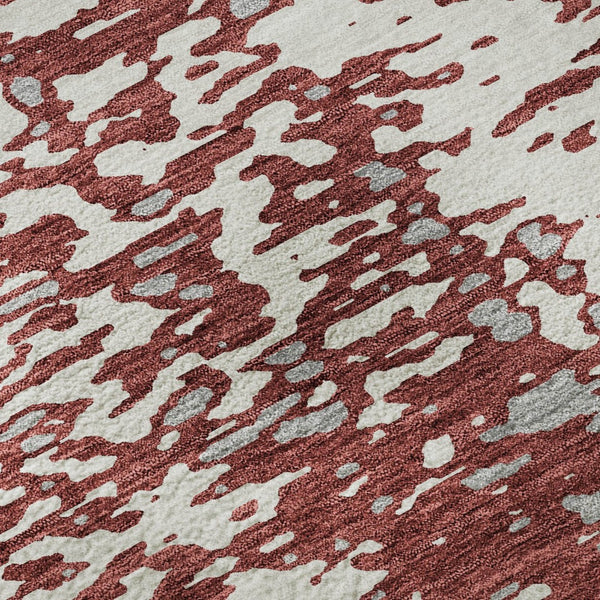 HomeRoots 8' Burgundy, Ivory & Gray Abstract Washable Round Rug - UV Protective, Durable & Stylish Floor Covering 675447