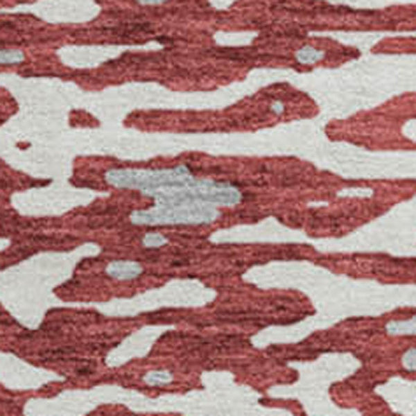 HomeRoots 8' Burgundy, Ivory & Gray Abstract Washable Round Rug - UV Protective, Durable & Stylish Floor Covering 675447