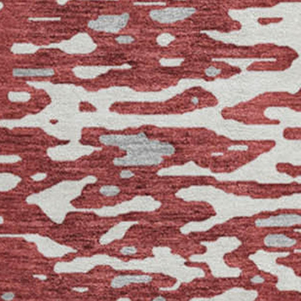 HomeRoots 8' Burgundy, Ivory & Gray Abstract Washable Round Rug - UV Protective, Durable & Stylish Floor Covering 675447