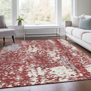 HomeRoots 8' X 10' Area Rug in Burgundy, Ivory & Gray - Washable, Stain-Resistant, UV Protected for Homes 675448