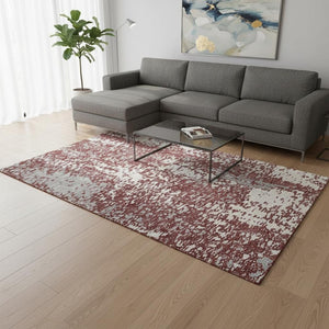 HomeRoots 9' X 12' Abstract Area Rug in Burgundy, Ivory & Gray - Washable, UV Protected, Family-Friendly Design 675449