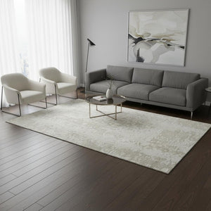 HomeRoots 5' X 8' Ivory And Beige Abstract Washable Area Rug – Soft, Durable, UV-Protected for Family Spaces 675452