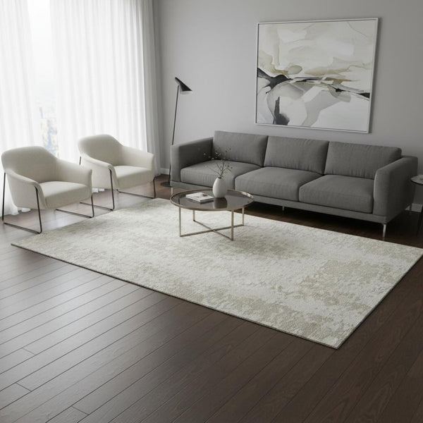 HomeRoots 5' X 8' Ivory And Beige Abstract Washable Area Rug – Soft, Durable, UV-Protected for Family Spaces 675452