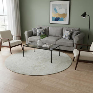 HomeRoots 8' Ivory and Beige Abstract Round Washable Rug - Durable, UV-Protected, Stylish for High-Traffic Areas 675453