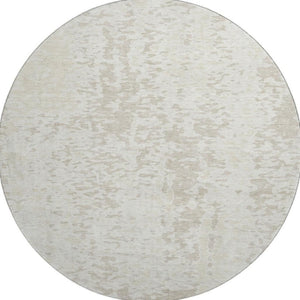 HomeRoots 8' Ivory and Beige Abstract Round Washable Rug - Durable, UV-Protected, Stylish for High-Traffic Areas 675453