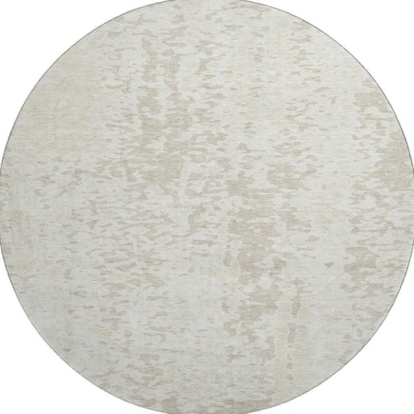 HomeRoots 8' Ivory and Beige Abstract Round Washable Rug - Durable, UV-Protected, Stylish for High-Traffic Areas 675453