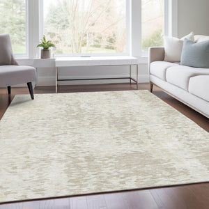 HomeRoots 8' X 10' Ivory and Beige Abstract Washable Area Rug - Durable, Stain-Resistant, UV Protected Design! 675454