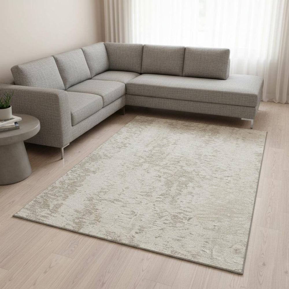 HomeRoots 9' X 12' Ivory and Beige Abstract Area Rug - Durable, Washable, UV-Protected for High-Traffic Spaces 675455