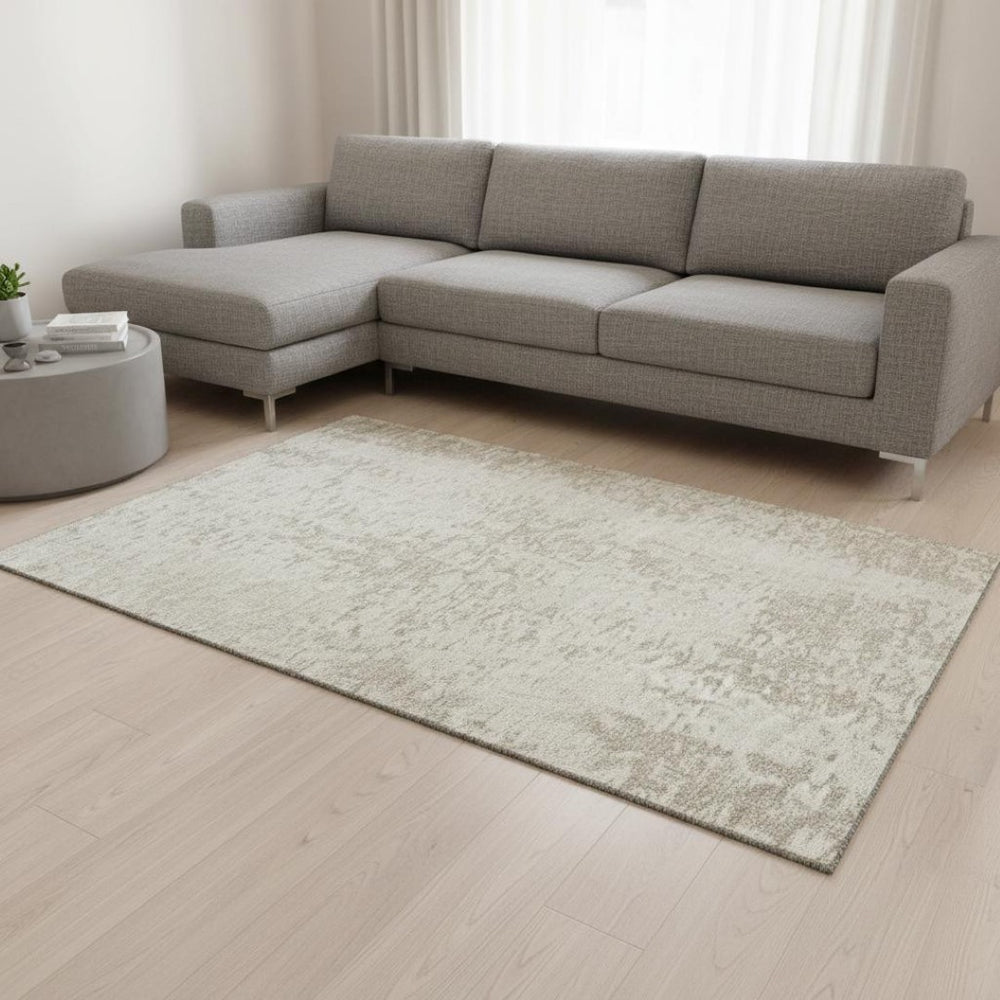 HomeRoots 10' X 14' Ivory and Beige Abstract Area Rug - Washable, UV-Protected, Durable for High-Traffic Homes 675456