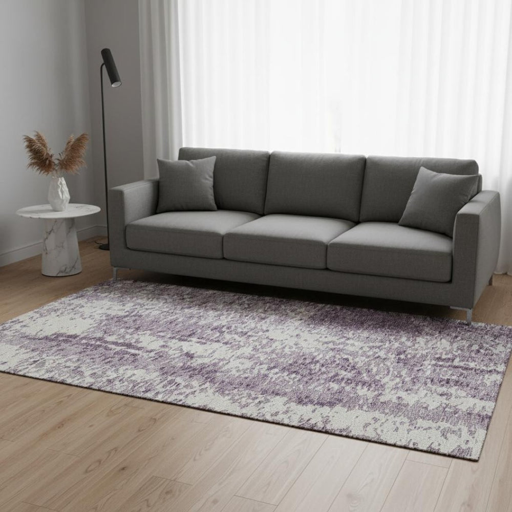 HomeRoots 5' X 8' Lavender & Ivory Abstract Area Rug - Washable, Stain Resistant, UV Protected for Durability 675458