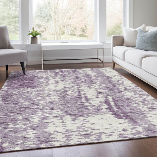 HomeRoots 5' X 8' Lavender & Ivory Abstract Area Rug - Washable, Stain Resistant, UV Protected for Durability 675458