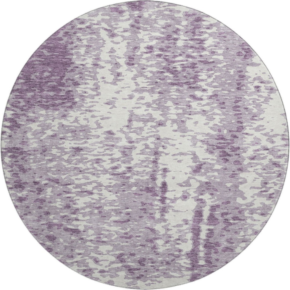 HomeRoots 8' Lavender and Ivory Abstract Round Rug – Washable, UV-Protected, Stain-Resistant Soft Flooring Solution 675459