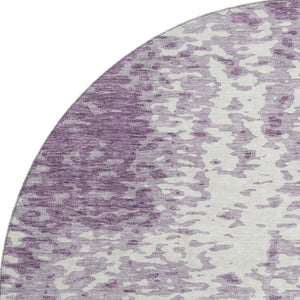 HomeRoots 8' Lavender and Ivory Abstract Round Rug – Washable, UV-Protected, Stain-Resistant Soft Flooring Solution 675459