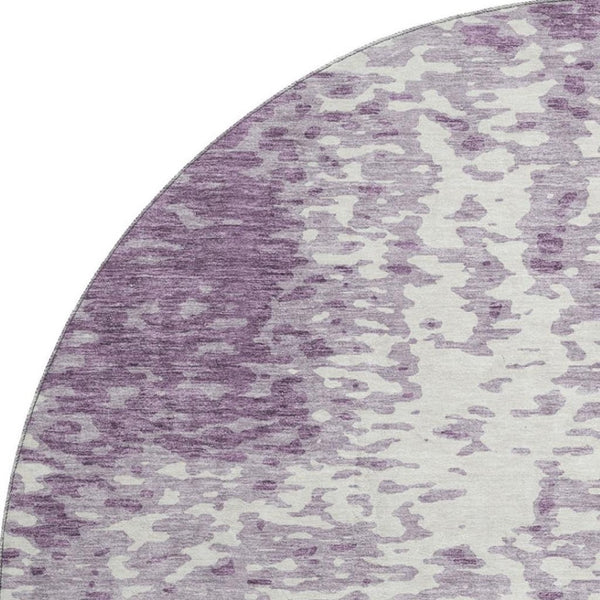 HomeRoots 8' Lavender and Ivory Abstract Round Rug – Washable, UV-Protected, Stain-Resistant Soft Flooring Solution 675459