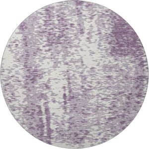 HomeRoots 8' Lavender and Ivory Abstract Round Rug – Washable, UV-Protected, Stain-Resistant Soft Flooring Solution 675459
