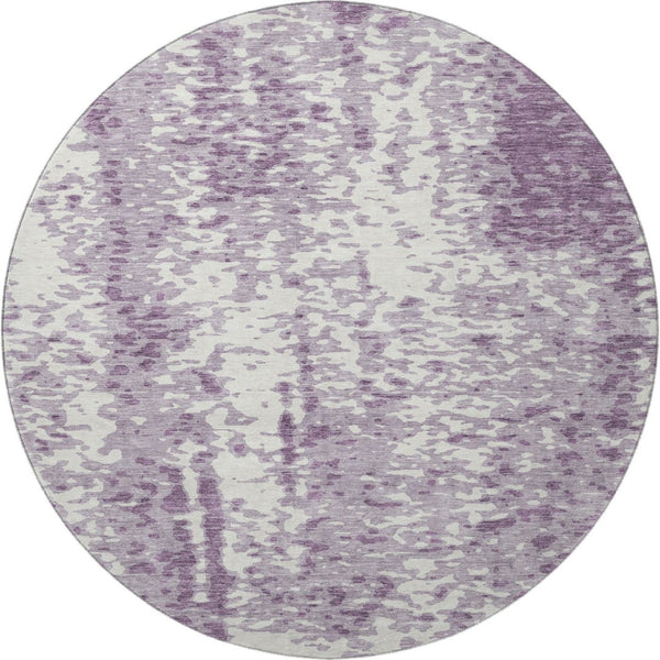 HomeRoots 8' Lavender and Ivory Abstract Round Rug – Washable, UV-Protected, Stain-Resistant Soft Flooring Solution 675459