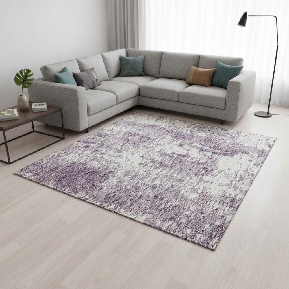 HomeRoots 8' X 10' Stylish Lavender & Ivory Abstract Washable Area Rug with UV Protection for Modern Homes 675460