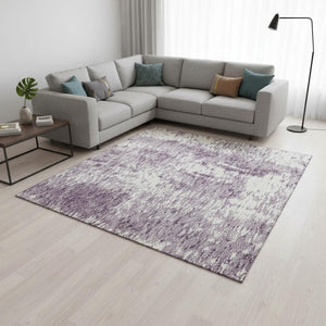 HomeRoots 8' X 10' Stylish Lavender & Ivory Abstract Washable Area Rug with UV Protection for Modern Homes 675460
