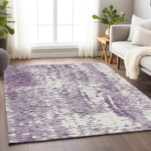 HomeRoots 8' X 10' Stylish Lavender & Ivory Abstract Washable Area Rug with UV Protection for Modern Homes 675460