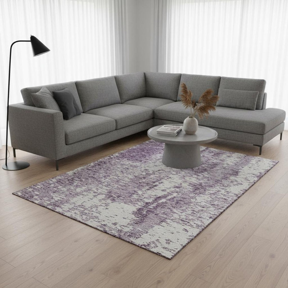 HomeRoots 9' X 12' Lavender and Ivory Abstract Area Rug - Stylish, Washable, UV-Protected for Family Homes 675461