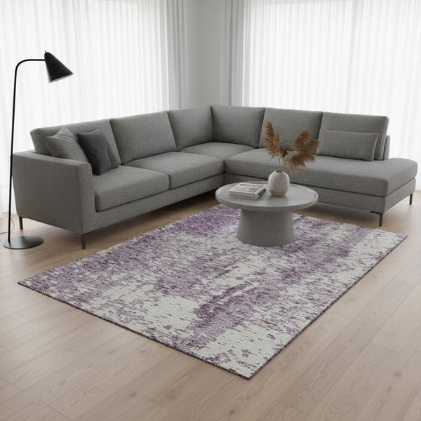 HomeRoots 9' X 12' Lavender and Ivory Abstract Area Rug - Stylish, Washable, UV-Protected for Family Homes 675461