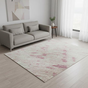 HomeRoots 5' X 8' Pink And Ivory Abstract Area Rug - Washable, UV Protected, Soft & Stylish for Any Room 675464